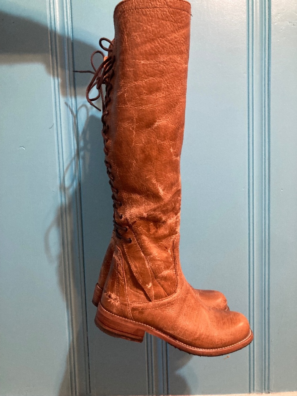 Bed Stu Tall Tan Genuine Leather Lace Up Riding Boots Size 7
